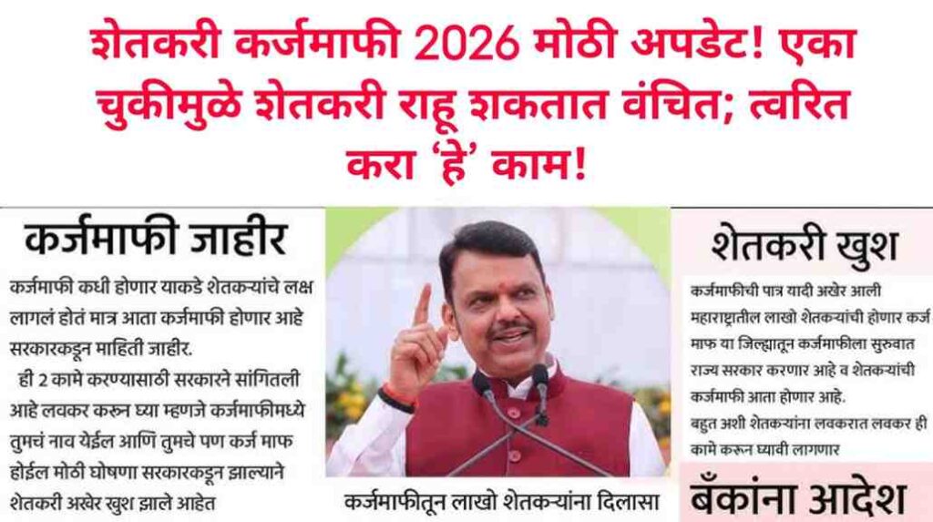 शेतकरी कर्जमाफी 2026 मोठी अपडेट! एका चुकीमुळे शेतकरी राहू शकतात वंचित; त्वरित करा ‘हे’ काम! Karj Mafi Update 2026